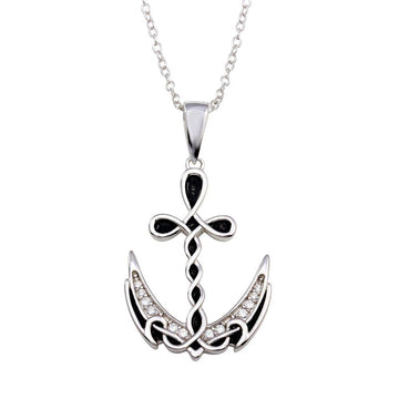 Silver Palace Fine Fashion Jewelry-Necklace Celtic Black and CZ Sterling Silver Anchor Necklace-Uniquely Beautiful!